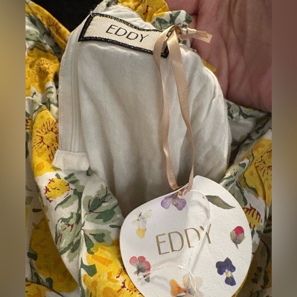 EDDY Kelsey Tie-Back Tiered Floral Mini Dress Medium Cream/ Canary Floral NWT - Picture 7 of 9